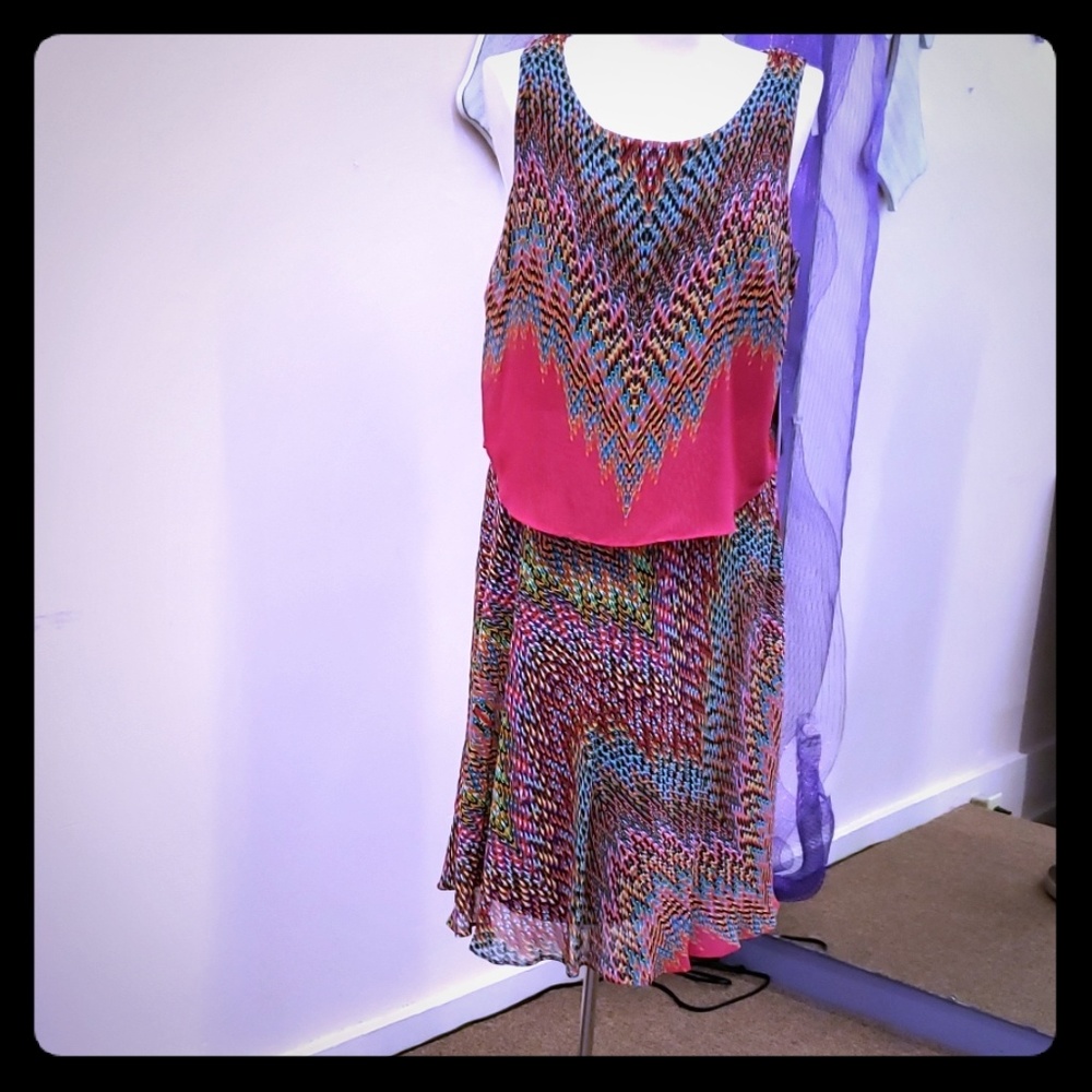 Robbie Bee fuschia/ turquoise midi Dress